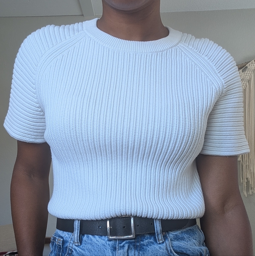 Theory white ribbed t shirt